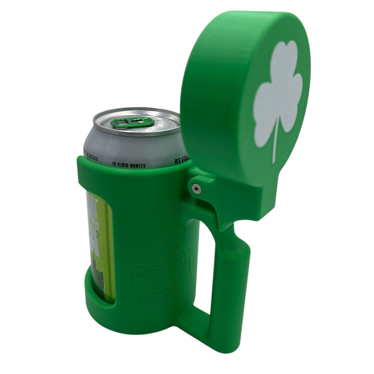 Snap Mug St. Patrick’s Day Shamrock Edition – 3D Printed Mug Handle with Liftable Lid for Aluminum Drink Cans – Drink Like a Mug, Snap-On Handle for Canned Beverages