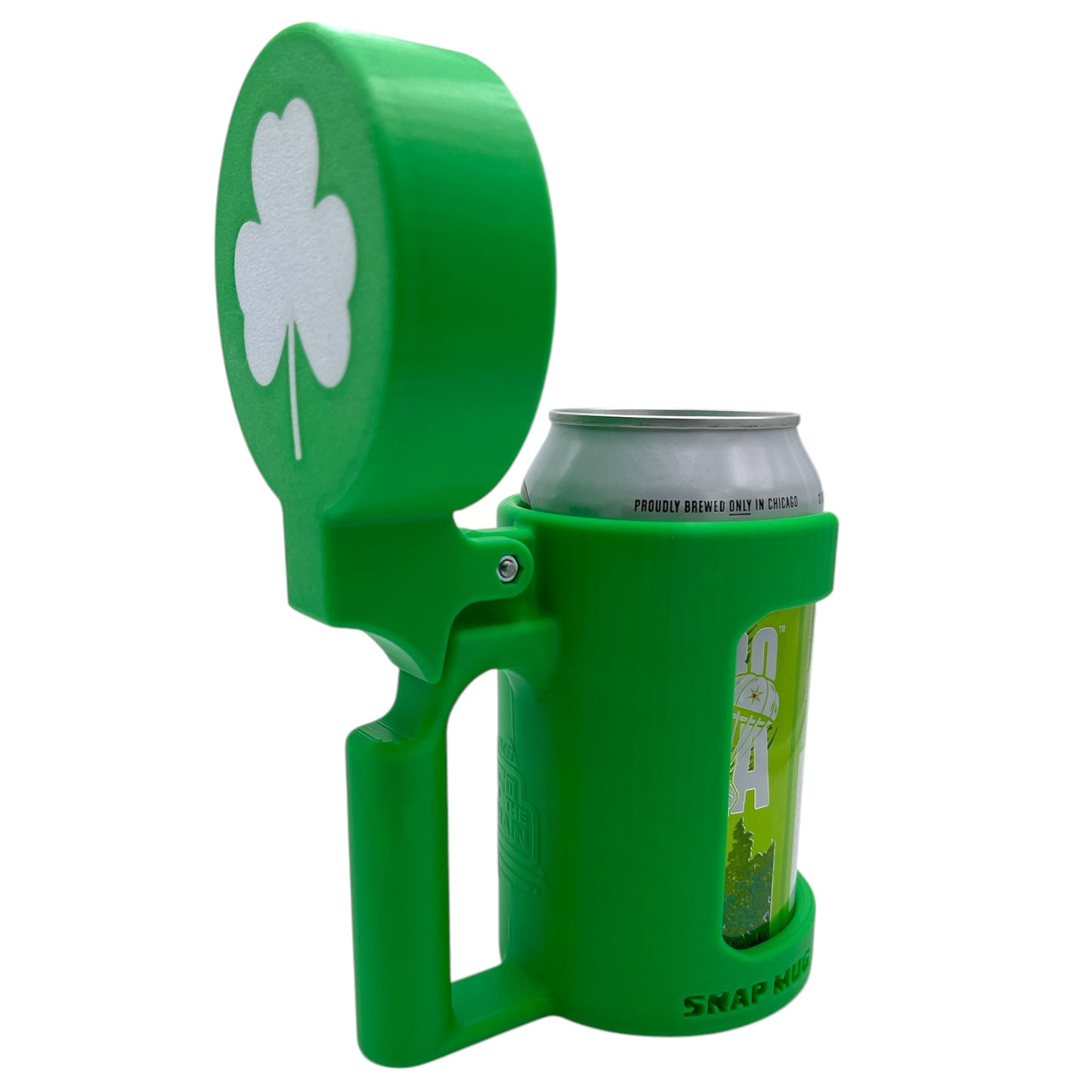 Snap Mug St. Patrick’s Day Shamrock Edition – 3D Printed Mug Handle with Liftable Lid for Aluminum Drink Cans – Drink Like a Mug, Snap-On Handle for Canned Beverages