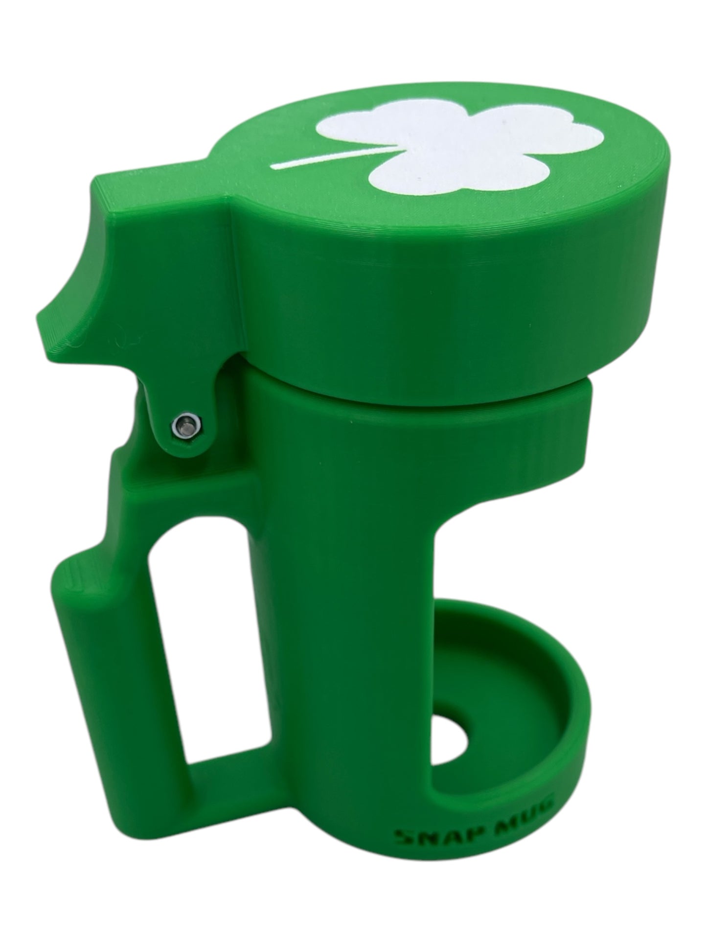 Snap Mug St. Patrick’s Day Shamrock Edition – 3D Printed Mug Handle with Liftable Lid for Aluminum Drink Cans – Drink Like a Mug, Snap-On Handle for Canned Beverages