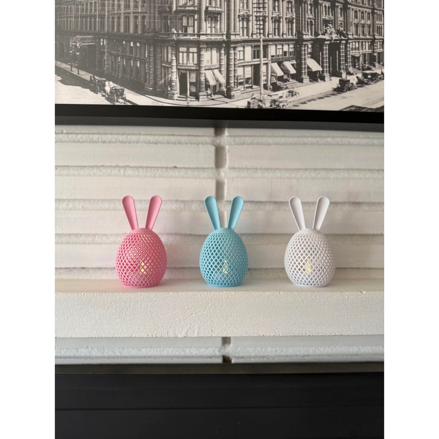 Set of 3 Bunny Egg Tea Light Covers – LED Easter Home Decor – Choose Pastel Pink, Blue & White or Purple, Green & Yellow - Easter Decorations