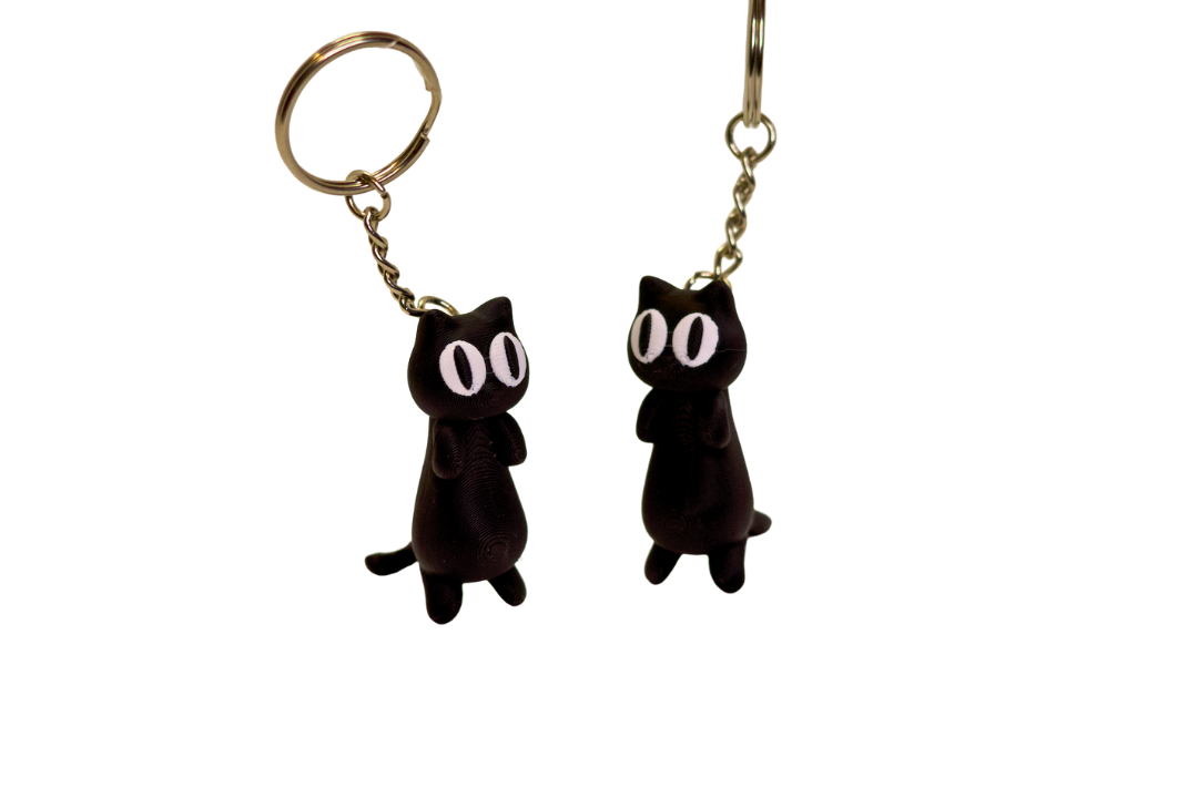 Flexible Tail Black Cat Keychain Pair – 3D Printed Cat Keychains with Moving Tails – Cute & Unique Gift for Cat Lovers