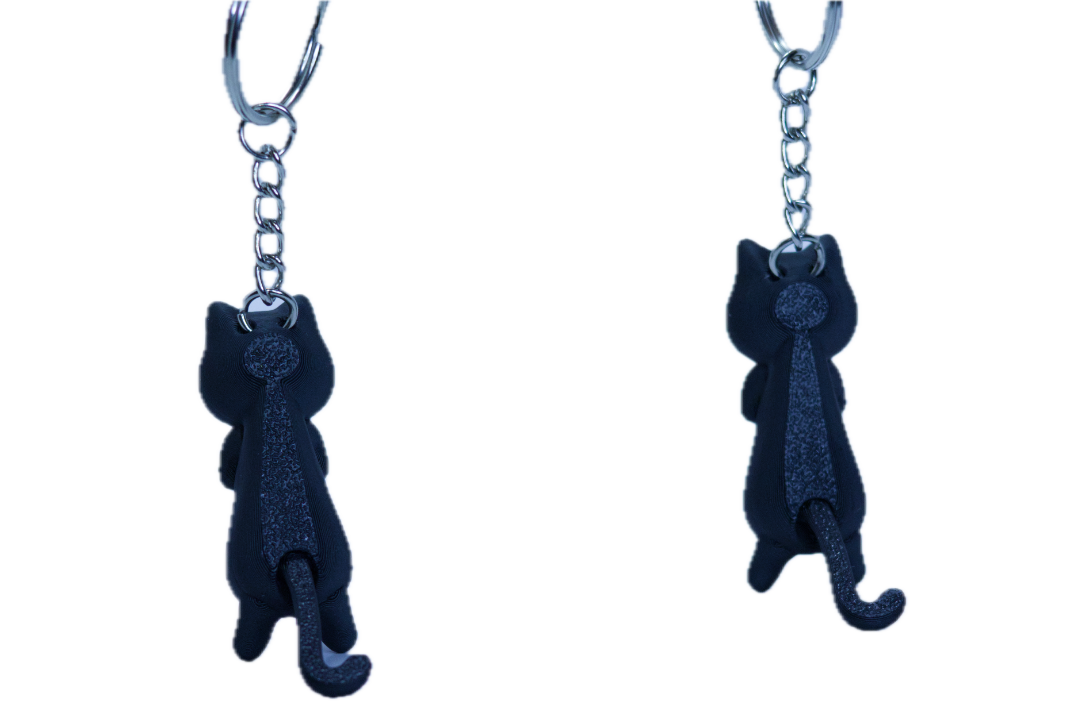 Flexible Tail Black Cat Keychain Pair – 3D Printed Cat Keychains with Moving Tails – Cute & Unique Gift for Cat Lovers