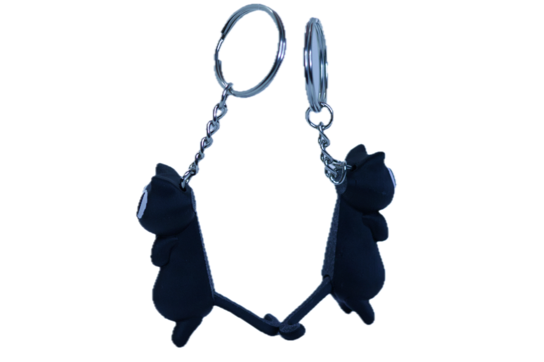 Flexible Tail Black Cat Keychain Pair – 3D Printed Cat Keychains with Moving Tails – Cute & Unique Gift for Cat Lovers