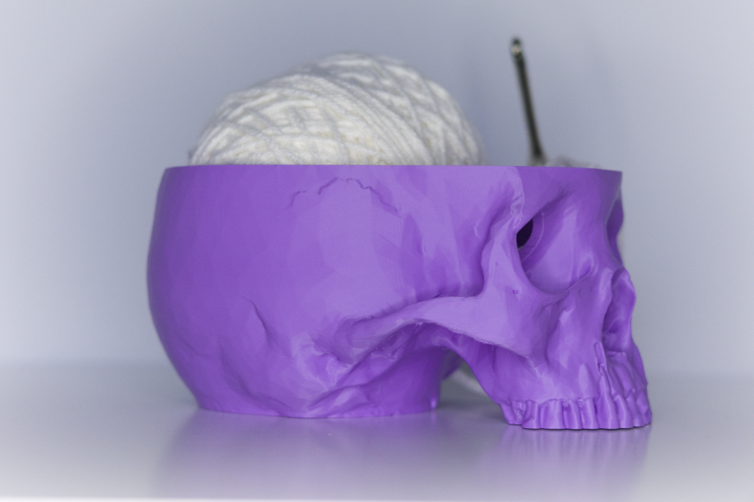 Skull Yarn and Hook Holder – Black, Purple, Pink, and White | Unique Crochet and Knitting Organizer